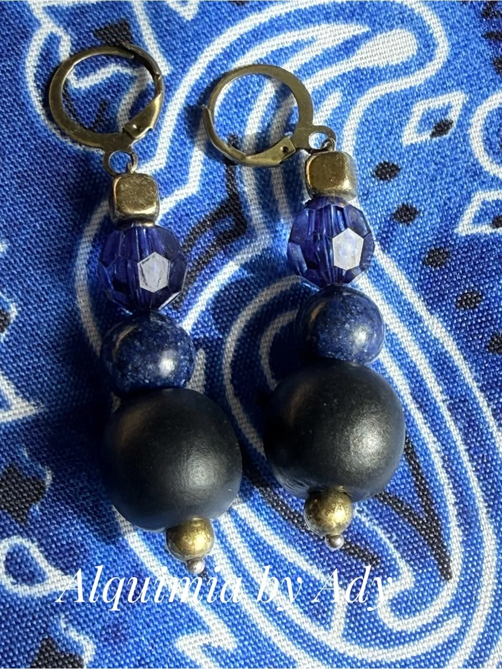 Navy LAPIS LAZULI and Gold Bead Drop Earrings